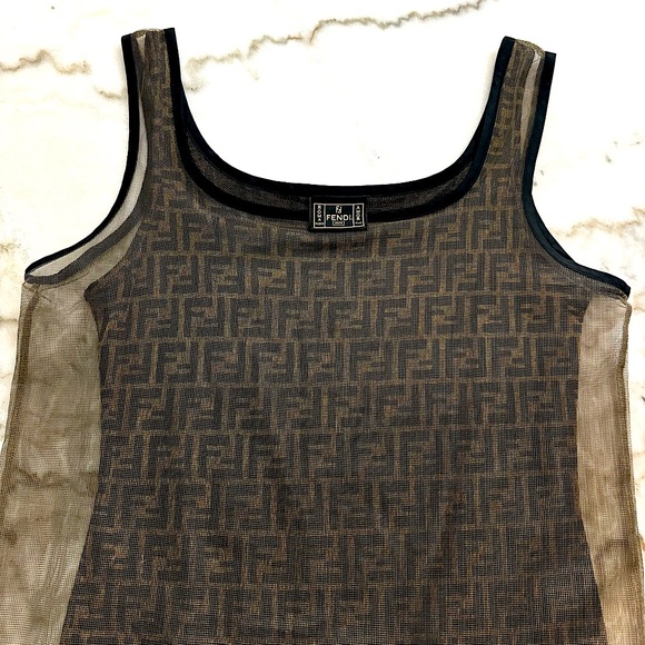 Vintage 90’s Fendi Mesh Overlay Logo Tank - Picture 3 of 13